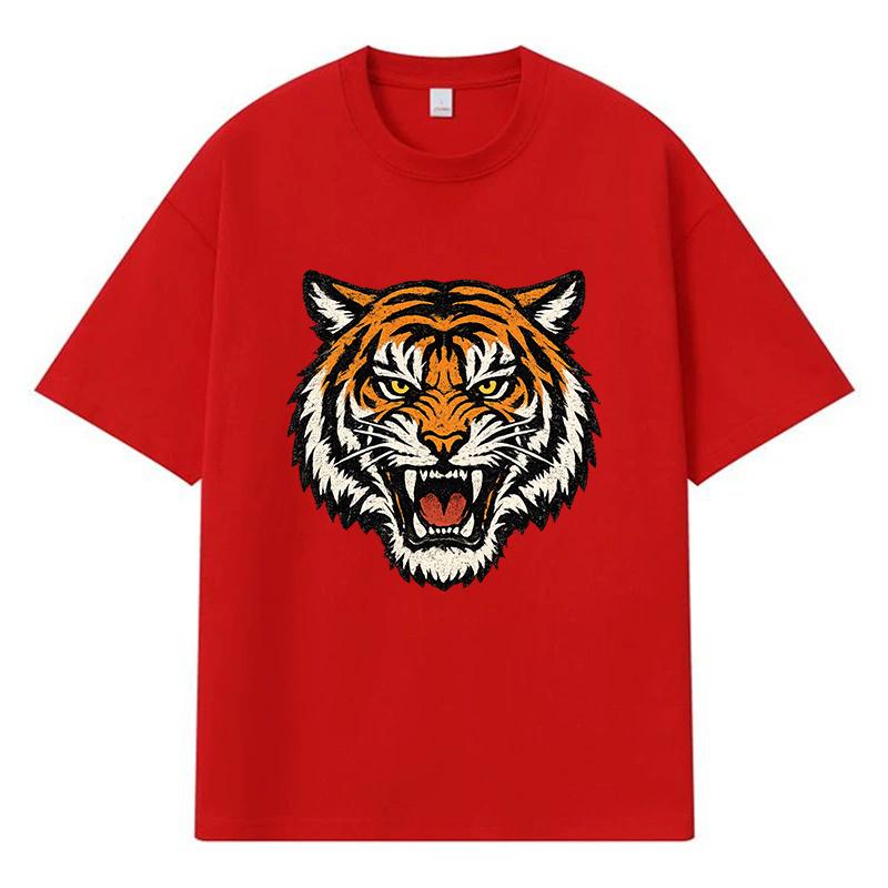 2026 Tiger Head Printed Graphic Y2k Harajuku Streetwear 100% Cotton T Shirt Casual Oversized Summer Men T-shirt