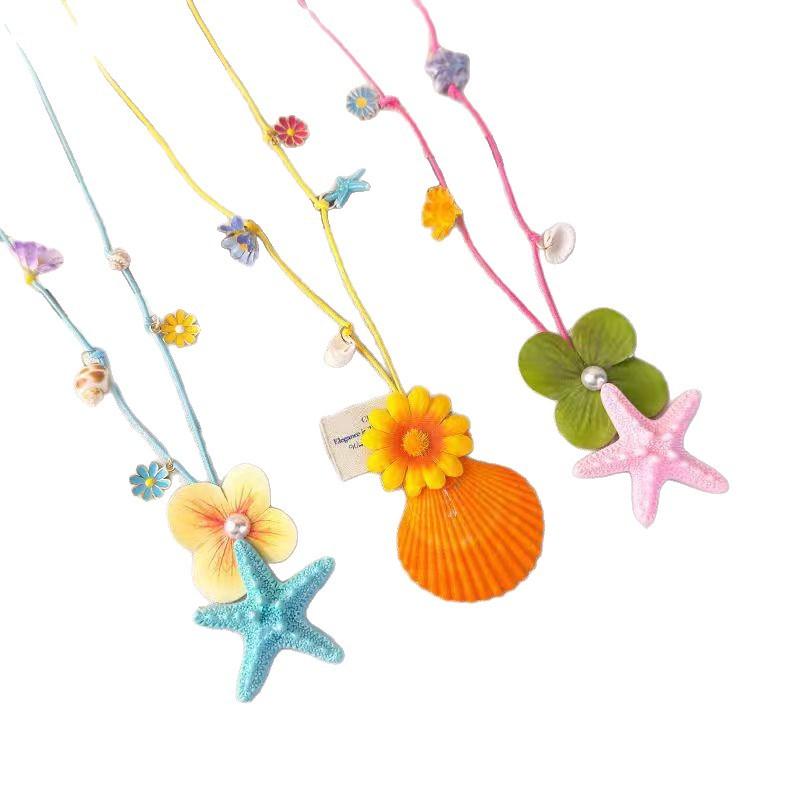 Starfish Flower Story~ Starfish Shell Flower Necklace Women's Seaside Resort Clavicle Chain Niche Premium Accessories