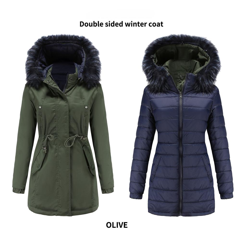 Jacket for Women Soft  Cotton Jacket Reversible Wear Removable Fur Collar Removable Hat Jacket Cotton Pie Overcoat Female Outfits Accessories