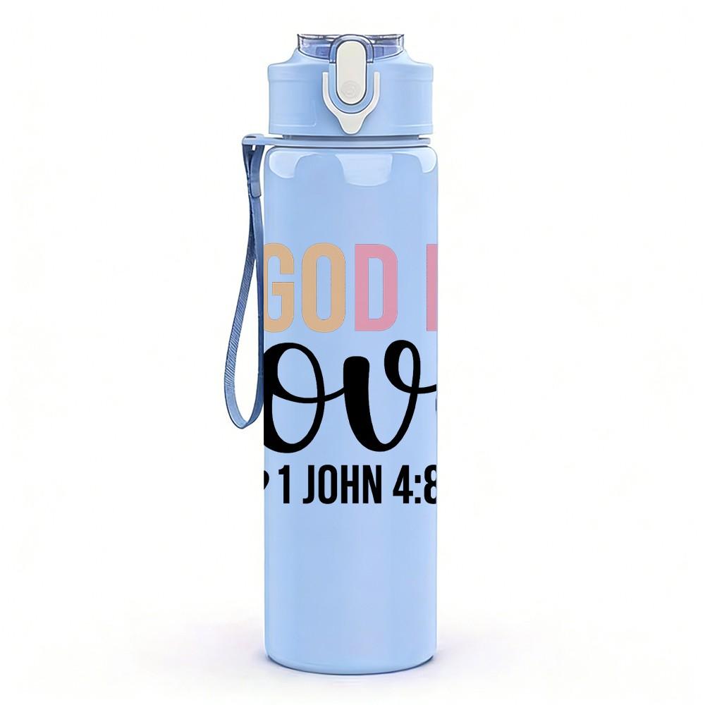 1PC God Is Love Handwritten Letter 750ml Color Plastic Sports Water Bottle Leakproof Flip Straw Lid Suitable for Sports Office Home Use