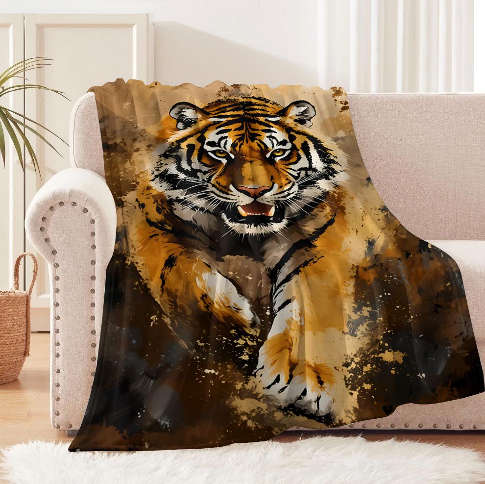 

1PC White Tiger with Moon arts Animal Blanket Flannel Thin blankets for Home Office Travel Camping Perfect gifts four season use 75x90cm