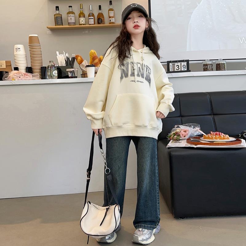 Dívčí jarní/podzimní mikina s kapucí - 2025 Korejský styl fleece pro dívky