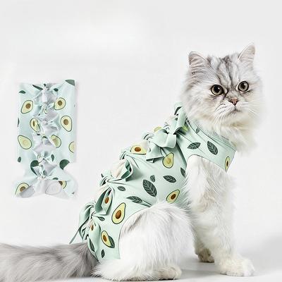 Avocado Print Cat Recovery Suit Breathable Anti-Lick Surgical Suit for Cats Kittens