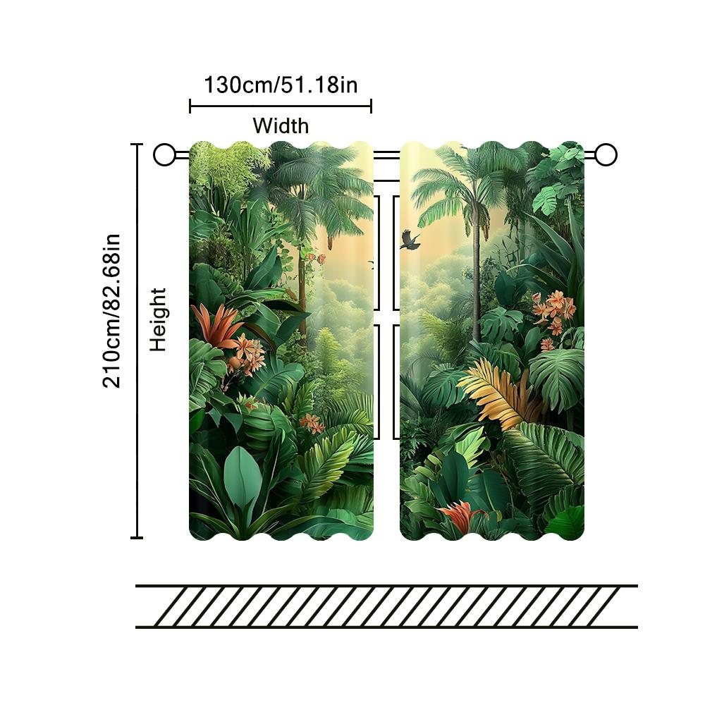 2pc,  Spring Window Curtain jungle plants Versatile Polyester,Without Electricity Birthday Party Use for Indoor Celebrations,