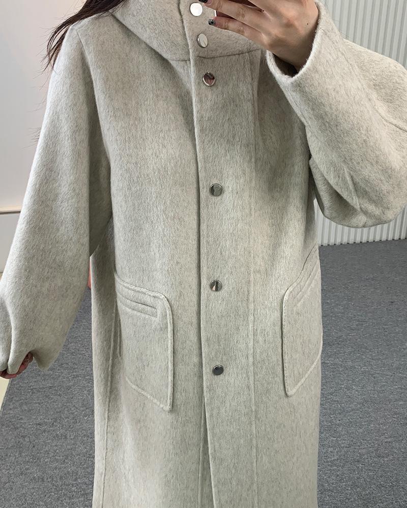 

Ленивое свободное двустороннее кашемировое пальто для通勤, длинное, с воротником-стойкой, темпераментное, повседневное, универсальное, модное, темпераментное M