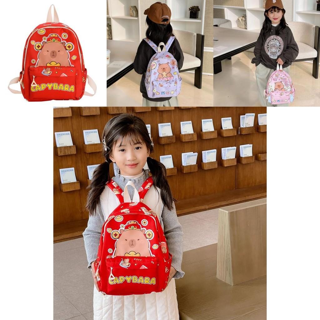 Breathable Nylon Kids Backpack With Fun Capybara Pattern Ideal For Preschoolers