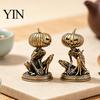Dark Halloween Home Decor Solid Brass Pumpkin Monsters Figurine, Distressed Statue, Vintage Skeleton Collectibles for Tea Tables Sculpture Office