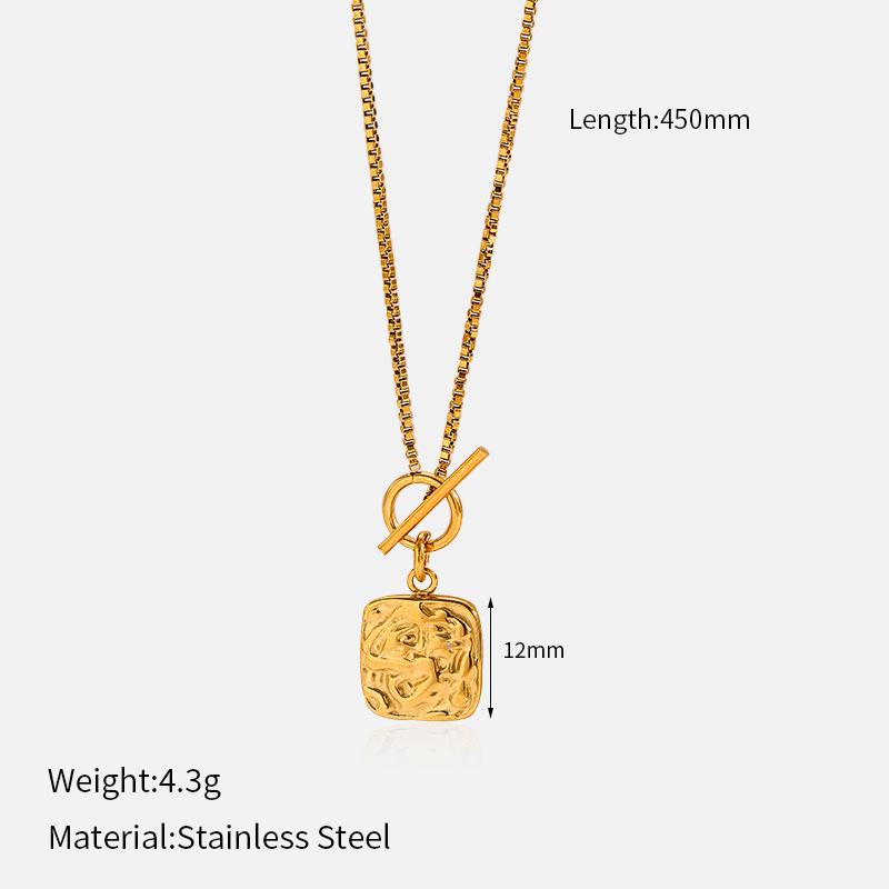 Square Fashion Pendant High Temperature Electroplated Fade Resistant Titanium Steel Necklace