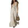 Women's Ruffle Deep V Neck Maxi Dress, Sleeveless Tiered Ruffle A-line Long Dress, Summer Beach Vacation Sundress