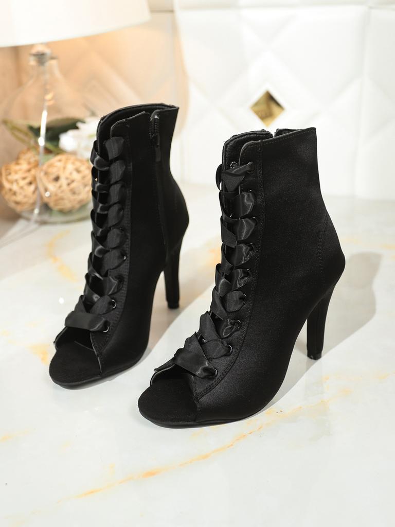 Fashion Women Sandals Sexy Open Toe Fish Mouth Sandals Elastic Suede High Heeled Boots for Women Banquet Party Dance Shoes Pumps