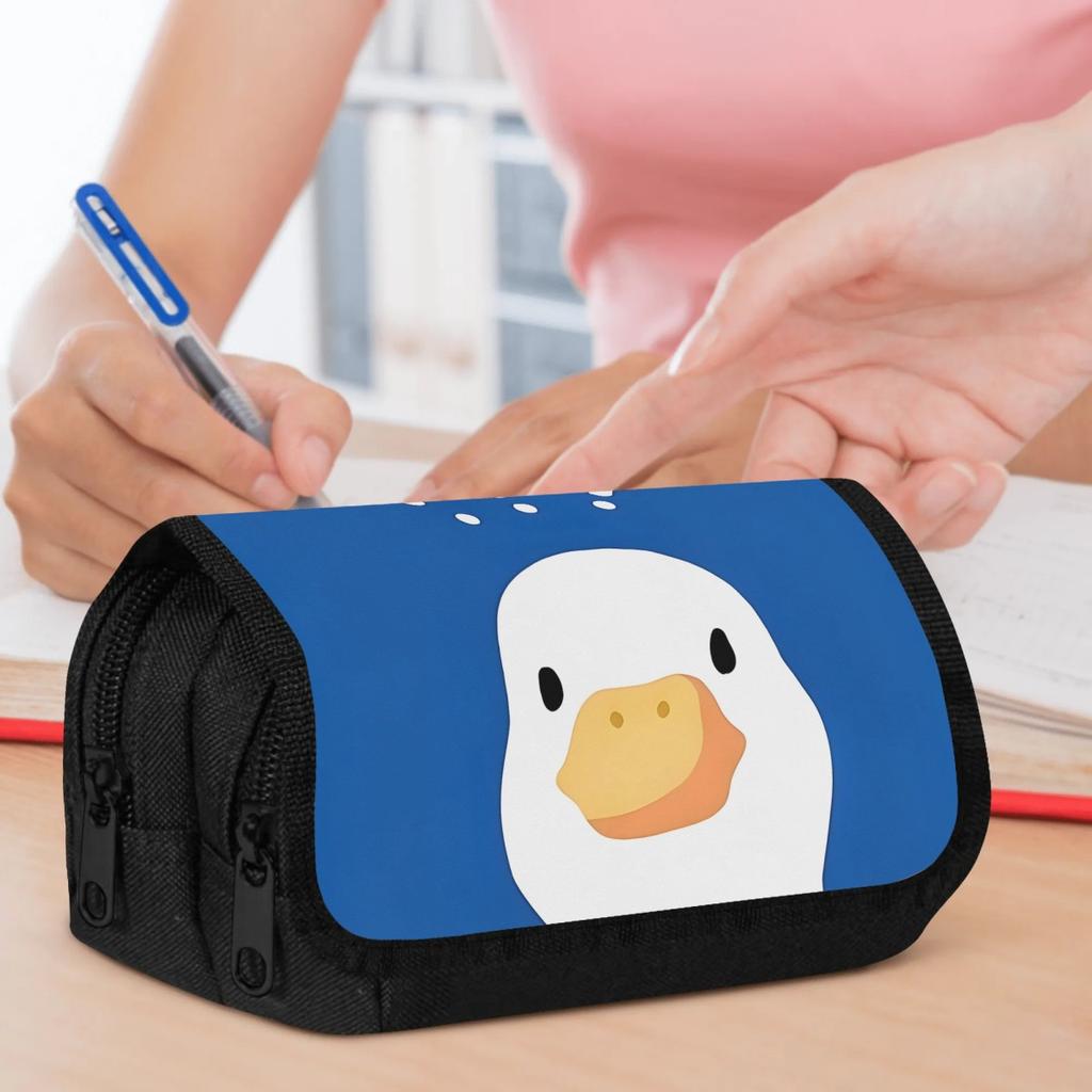 Double Layer Pencil Case, Vibrant Printed Pencil Pouch with Confused Duck Design, Fashion Storage Bag, Portable Pencil Case with Zipper, Durable Fabri