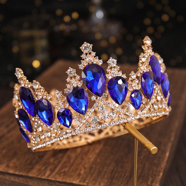 Wedding Tiara Crown Trendy Gold Round Crystal Crown  Bride Hair Accessories Crown Party Headdress Wedding Hair Accessories Tiara