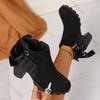 Fashion High-heeled Fashion Ankle Boots Women 2025 Spring Autumn Female Shoes Black Roman Style Suede Side Zip Short Botines for Women
