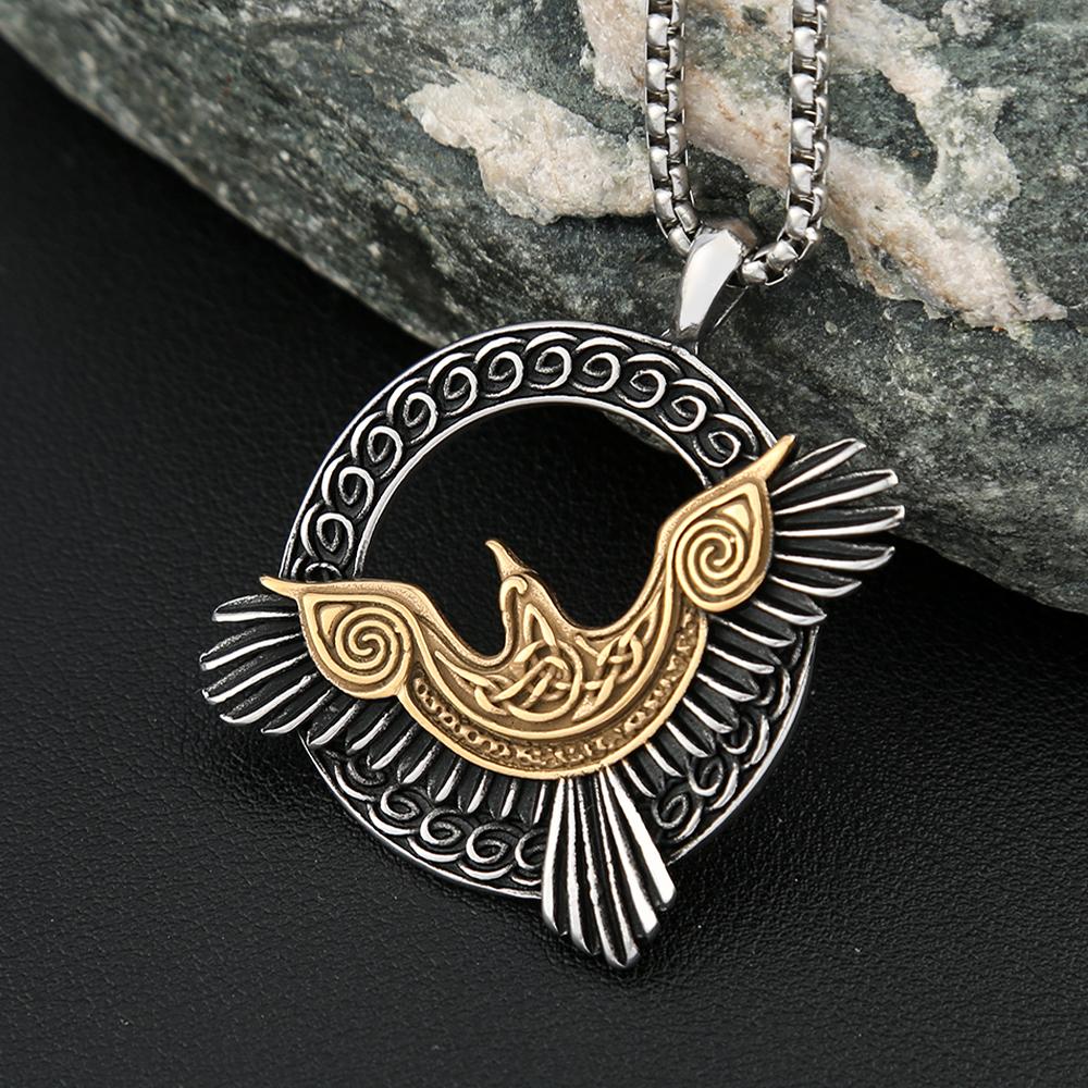 Norse Mythology Eagle Necklace Stainless Steel Viking Odin Raven Pendant for Men Cool Amulet Jewelry Gifts Dropshipping