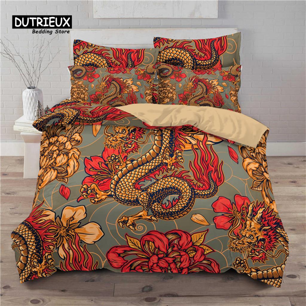 Lucky Cat Bedding Set For Kids Girls Boys 3D Print Floral Duvet Cover Set Microfiber Chinese Traditional Style Comforter Cover