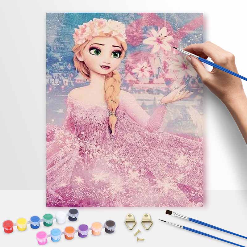 Disney Kit de Pintura a Óleo DIY Pintura Artística Princesa Elsa Rosa Floral Decoração de Parede para Casa Presente Feito à Mão para Decoração de Quarto Decoração de Parede Artística