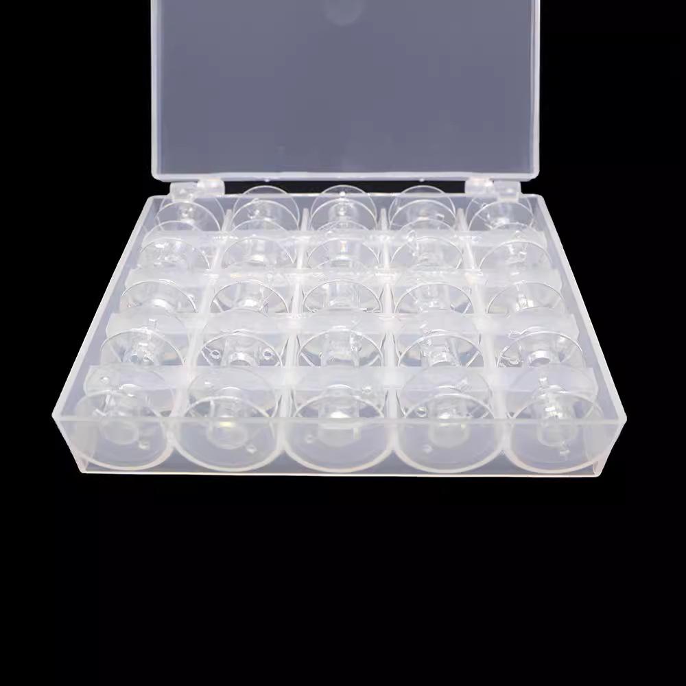 Boxed Set of 25 Transparent Plastic Bobbins for Multifunctional Sewing Machine