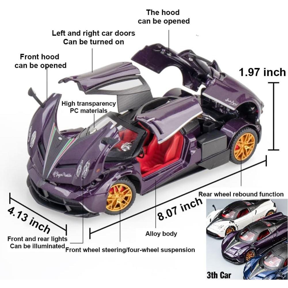 1/24 Alloy Die-casting Metal Pagani Huayra Dinastia Car Model Toys with Sound and Light Functions,Pull Back,Adults and Children Are Suitable for Gifts