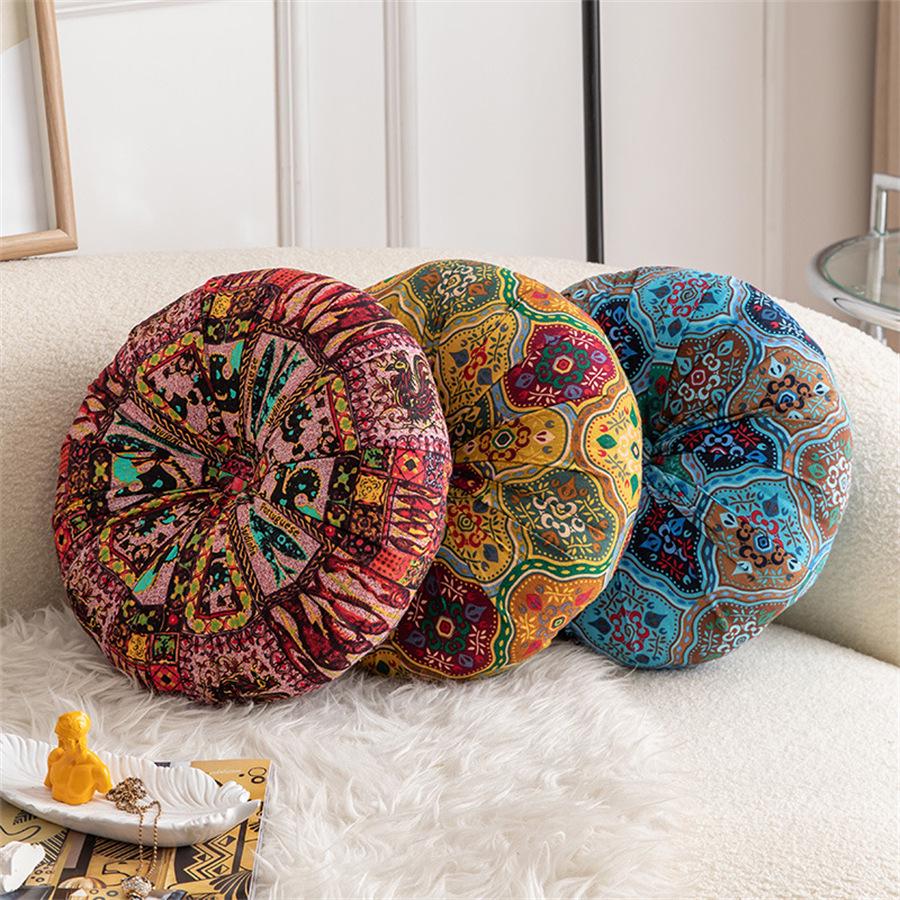 Bohemian Round Pouf Cushion - Pumpkin Shape for Sofa, Backrest, or Meditation.