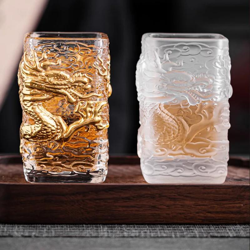 Personalized Creative Glass Tea Cup Golden Dragon Cup Heat-resistant Glass Master Single Cup