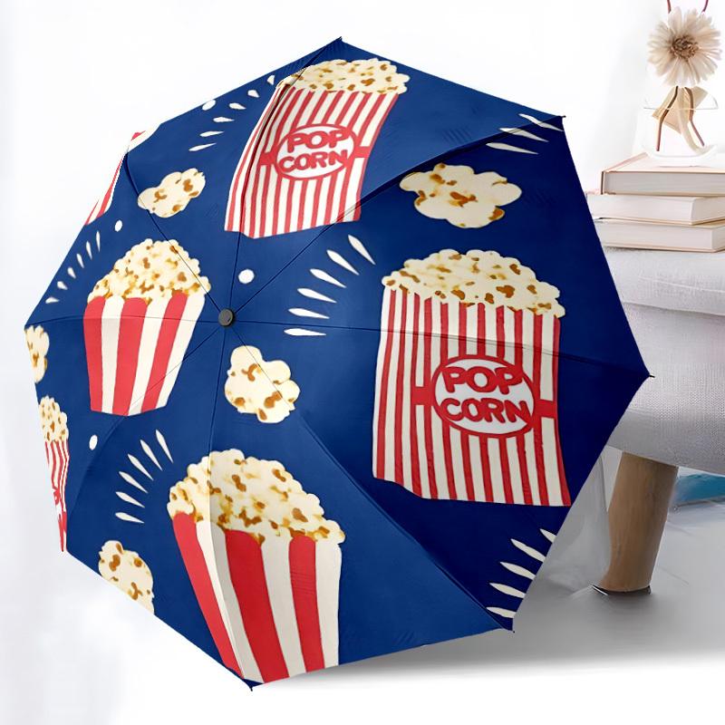 1pc Popcorn Pattern Automatic Folding Umbrella - Compact 8-Rib Design, Durable Plastic & Iron, Lightweight for Outdoor Daily Use149