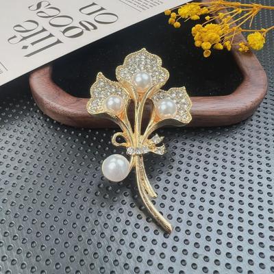 Calla Lily Brooch: Crystal, Diamond & Pearl Corsage Pin with Silk Scarf Buckle Functionality.