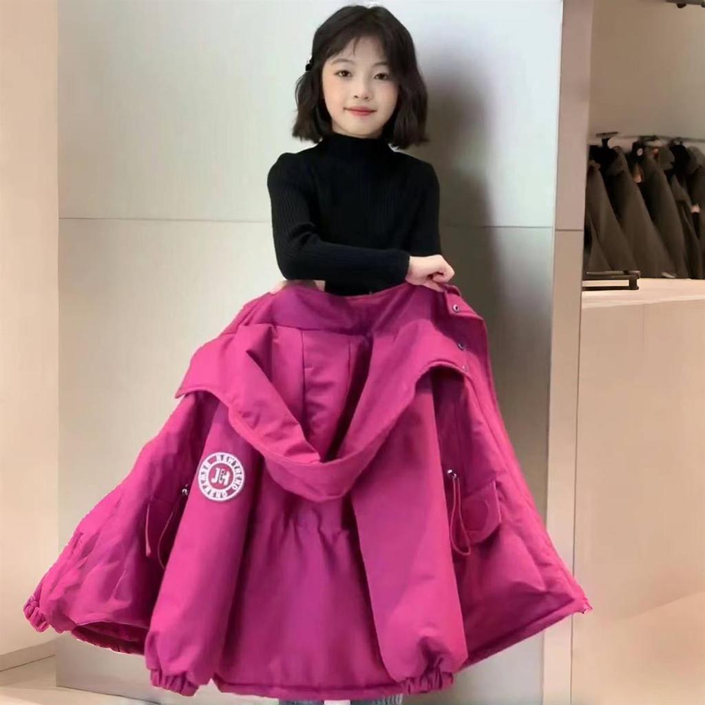 2025 Girls' Stylish Fleece-Lined Warm Cotton Jacket - Windproof Padded Coat for Mid-to-Large Children