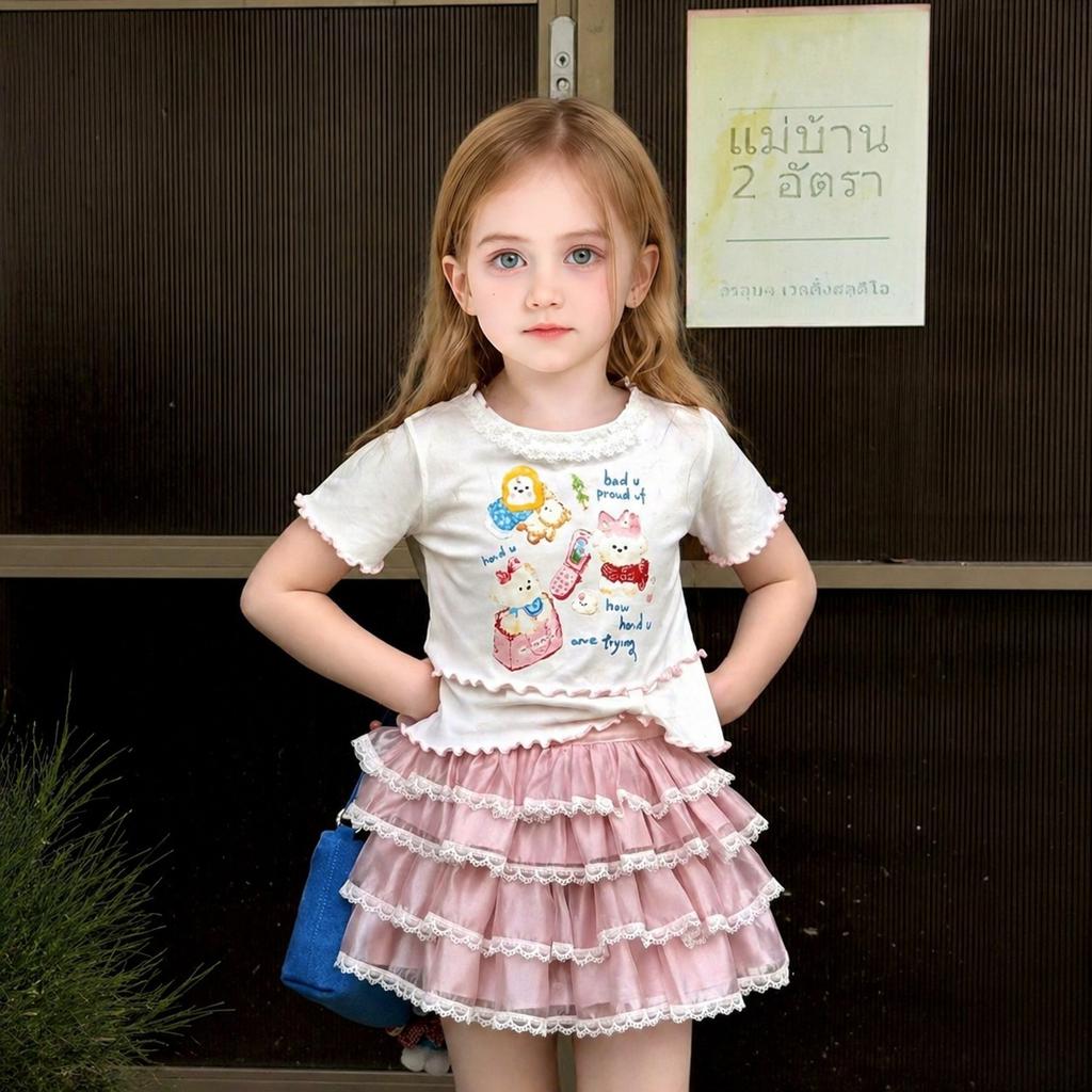 Girls Summer Lightweight Cartoon Short Sleeve T Shirt Cute Princess Top