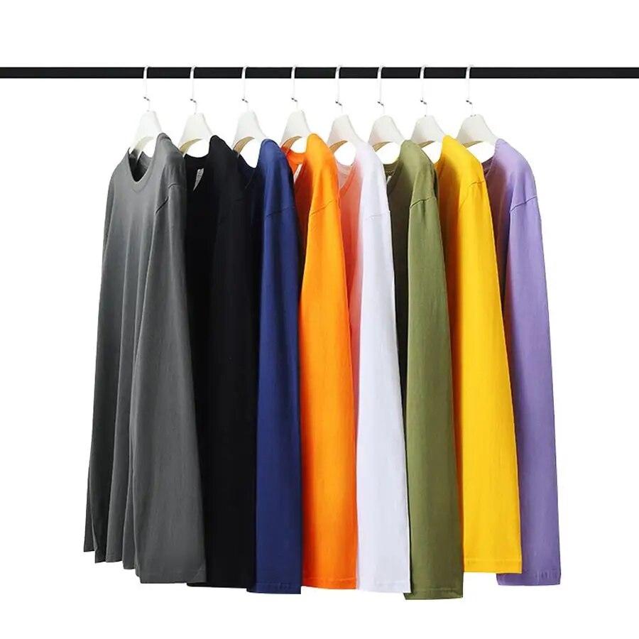 FEGKZLI 2024 Summer Autumn Long Sleeve Loose Causal Unisex Tops 100% Cotton T-shirts Multi Colors Street Tees