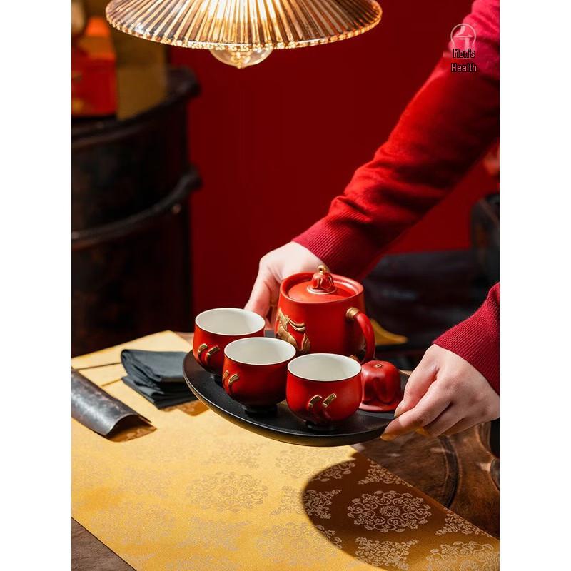 Edenus Dancing Horse Lacquer Red Glaze Tea Set