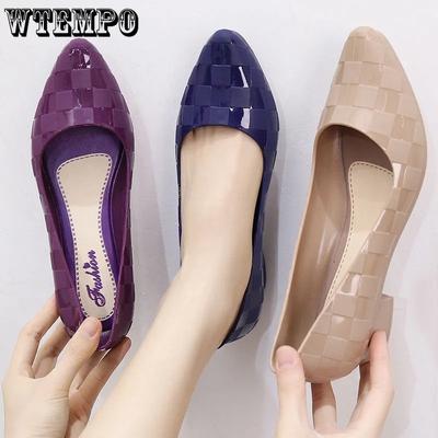 Low Heel Waterproof Rain Shoes Women's Shallow Slip-on Adult Rubber Shoes Low Heeled Pointed Toe Wedges Work Shoes Spring Summer