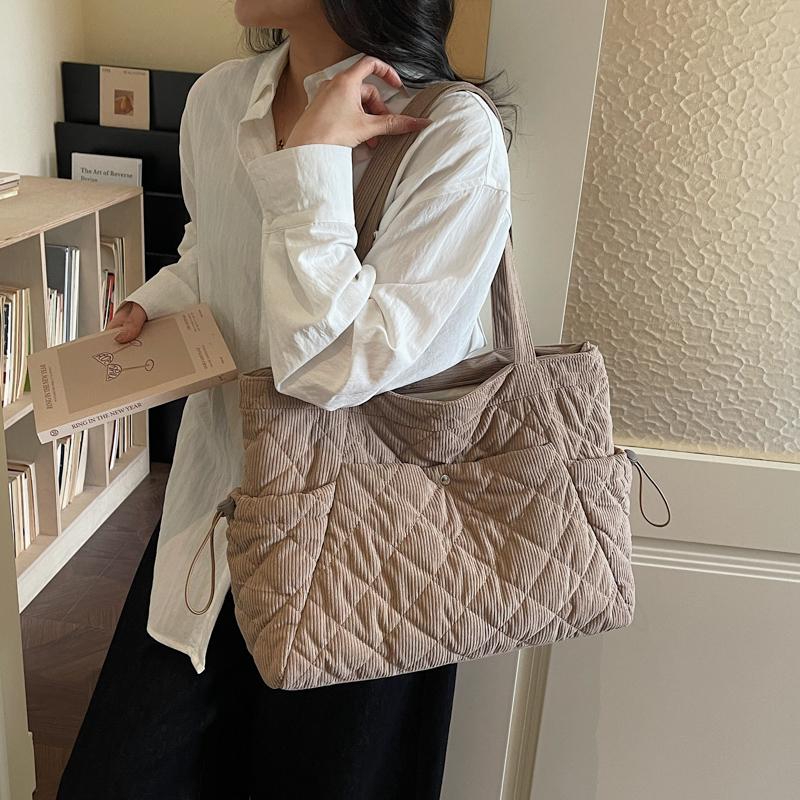 Corduroy Tote Bag Women's Commuter Handbag Large Capacity Shoulder Bag