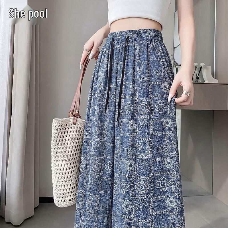Women s High-Waist Drawstring Printed Wide-Leg Pants One Size