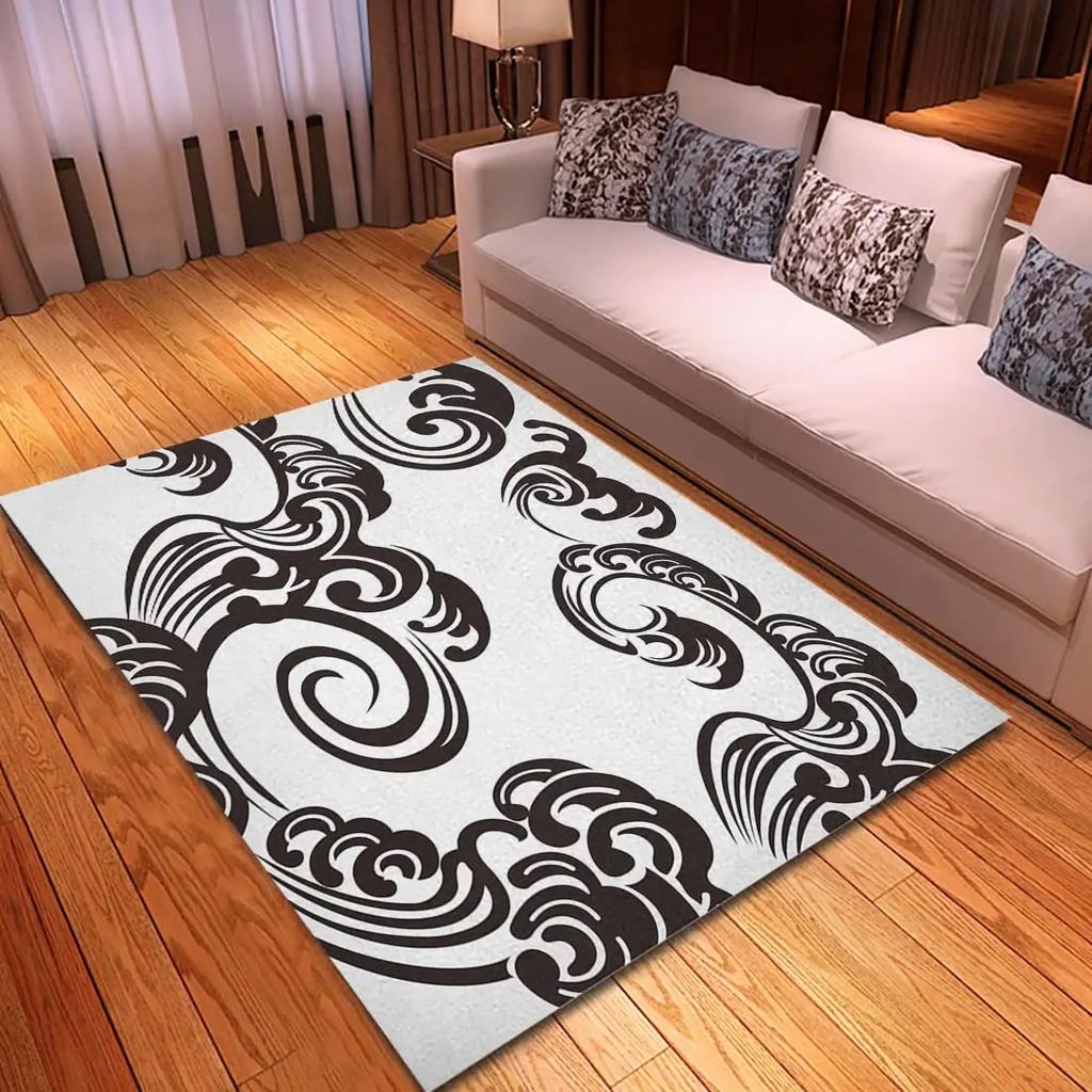 Japanese Ocean Wave Carpet Ukiyo-E Nautical Area Rug Cherry Blossoms Mount Fuji Floor Mat Red Sun Gold Sky Mats Home Doormat