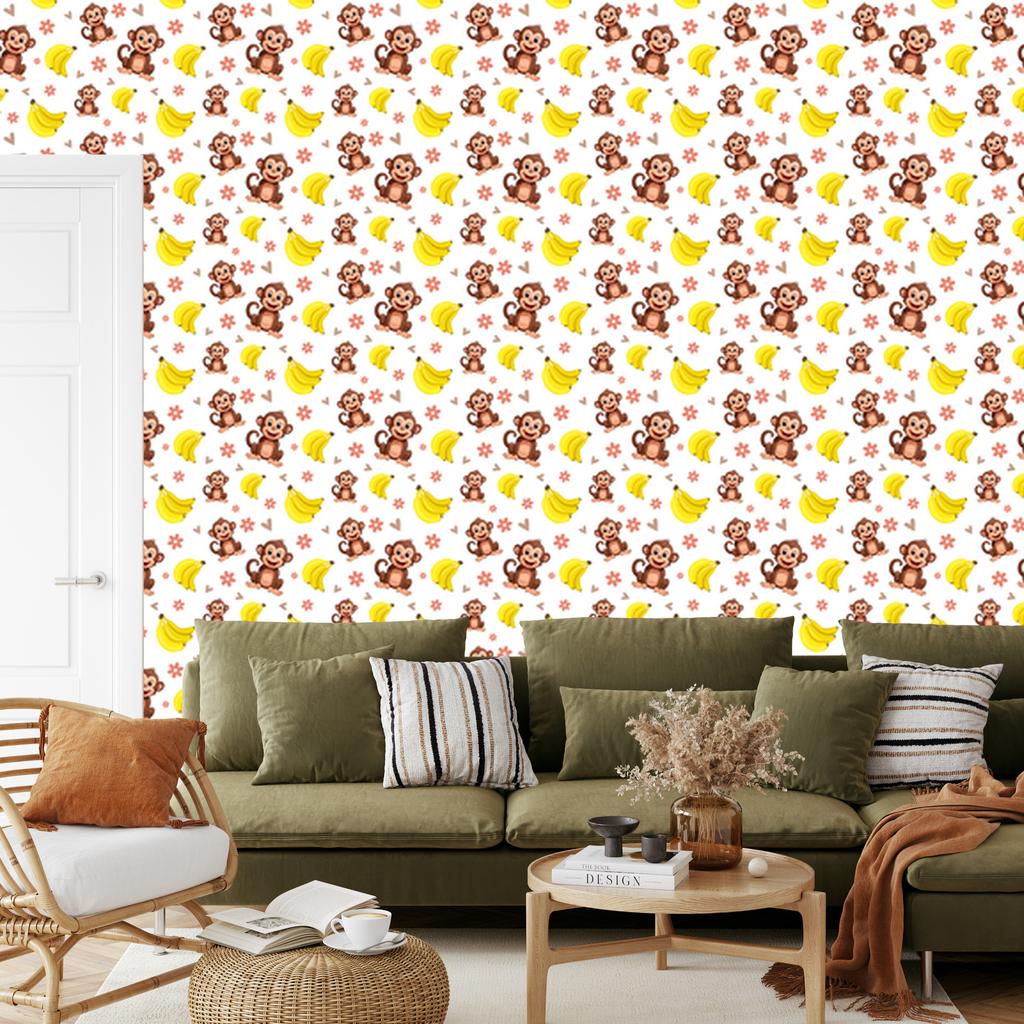 Monkey Wallpaper White and Orange for Living Room and Bedroom 50x1000