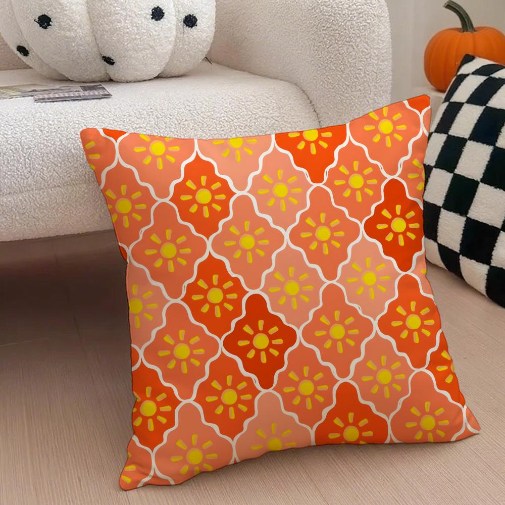 

Colorful Bright And Warm Sun Moon Flowers Cushion Cover Throw Pillow Cover Hidden Button Durable Polyester Chair Cushion 30X30cm