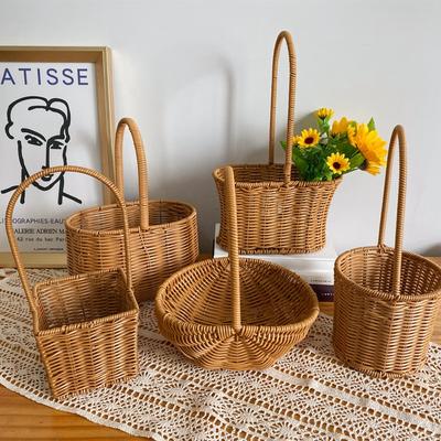 Cesto Portaoggetti Intrecciato a Mano Cesti di Fiori Creativi Vaso per Piante Grande Cesto da Picnic da Giardino Portafrutta e Oggetti Vari Portatile