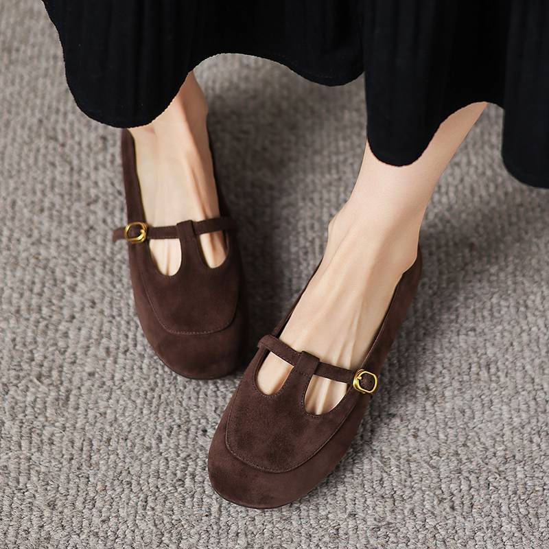 

Krazing Pot Suede Round Toe Flat with Summer Shoes Big Size Buckle Straps 42 Mary Janes Women Flats 42 коричневий