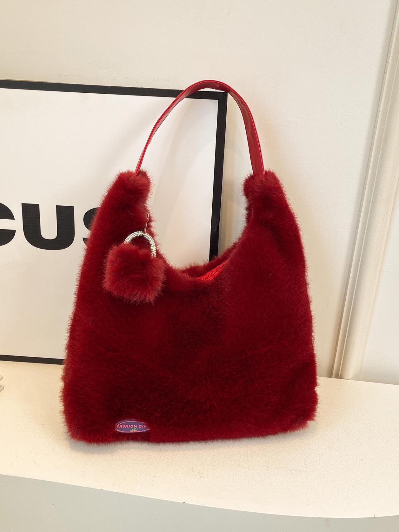 

Универсальная плюшевая сумка в корейском стиле - Вместительная сумка через плечо для женщин красный