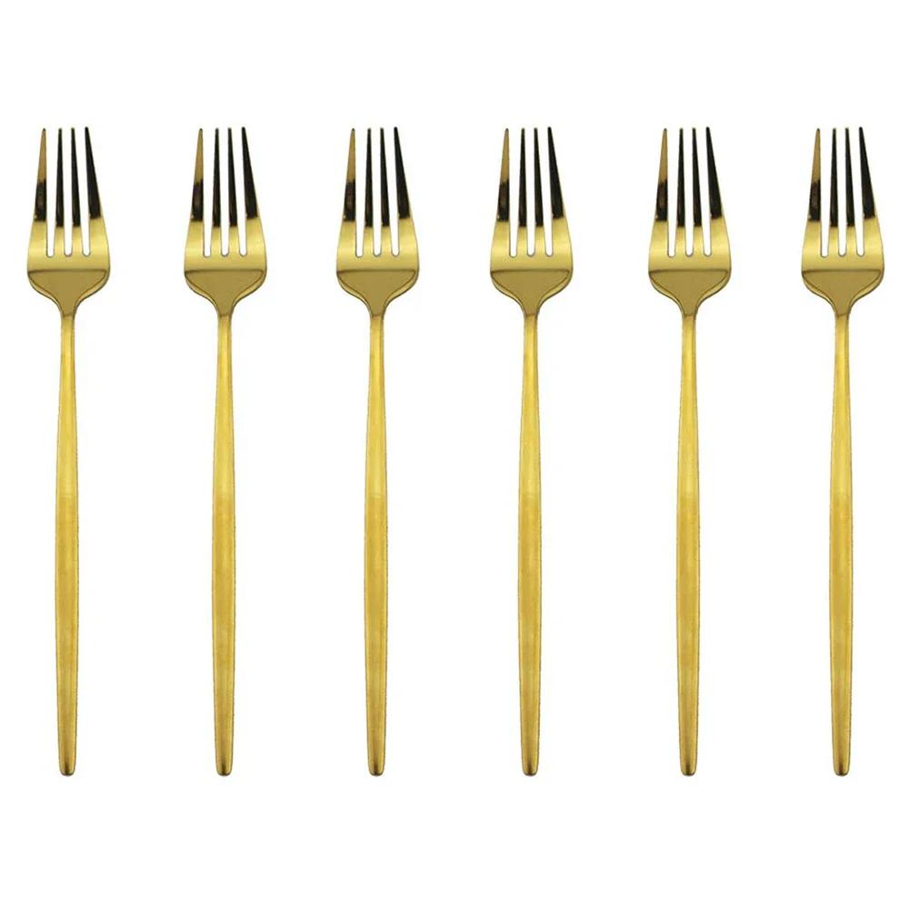 6 Pcs Silvere/Golden Flatware 8.2 Inch Stainless Steel Dinner Fork  Camping Dinnerware Set Tableware Eating Utensils