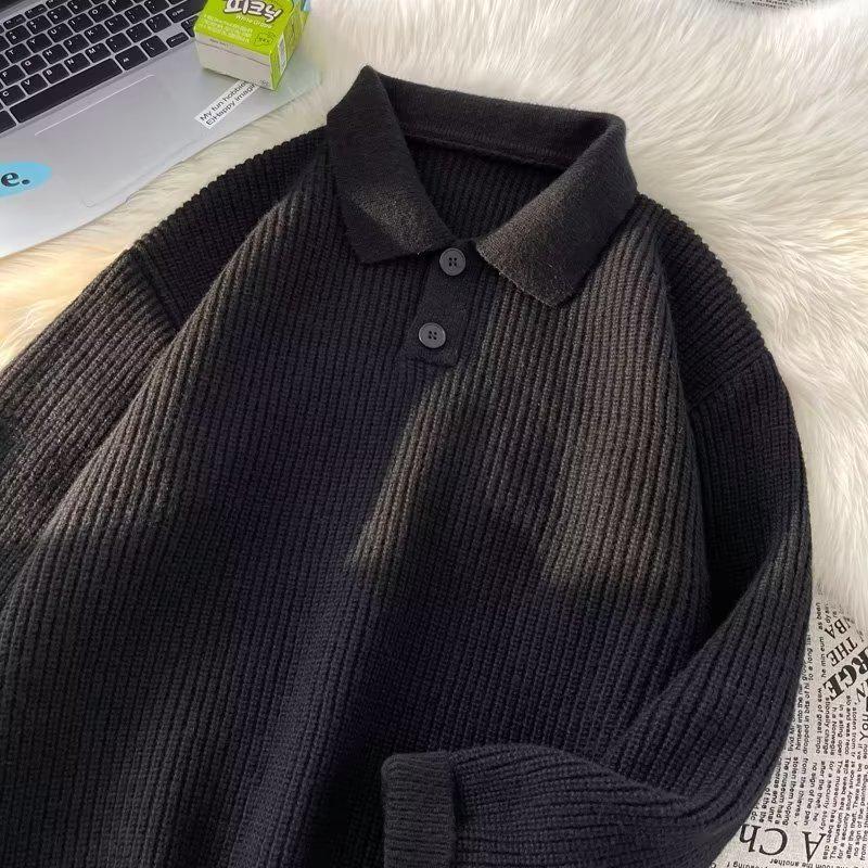 Men's Korean & Japanese Style Thickened Lapel Sweater - Trendy Winter Knitwear with a Relaxed Fit