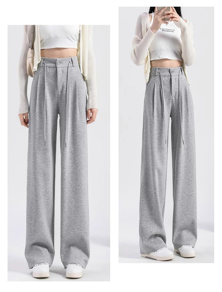 Petite Wide-Leg High Waist Knit Pants for Women - Spring & Autumn Casual Wear