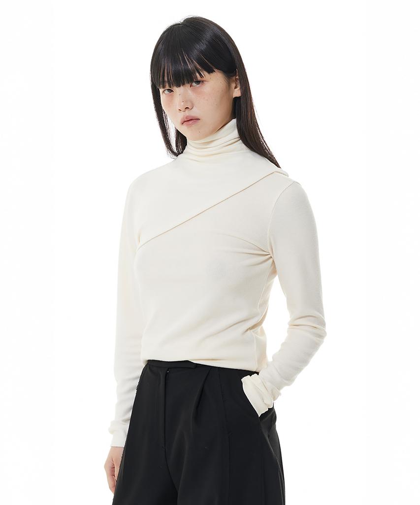 Seutimillon Dual Fabric Layered Turtleneck T-Shirt_Ivory
