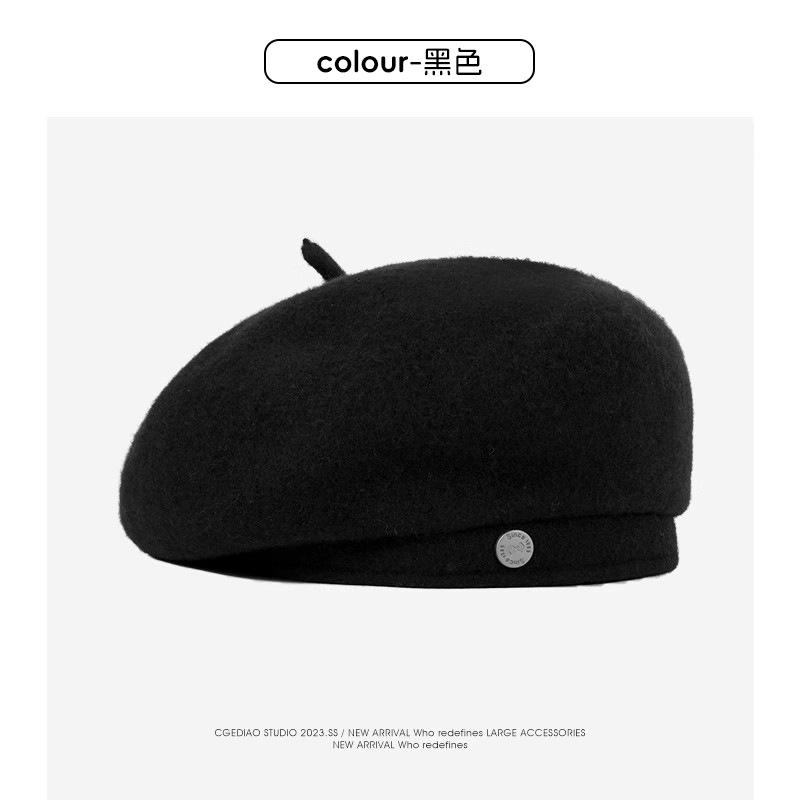 White wool beret woolen hat autumn and winter women's versatile face small painter hat women's high sense