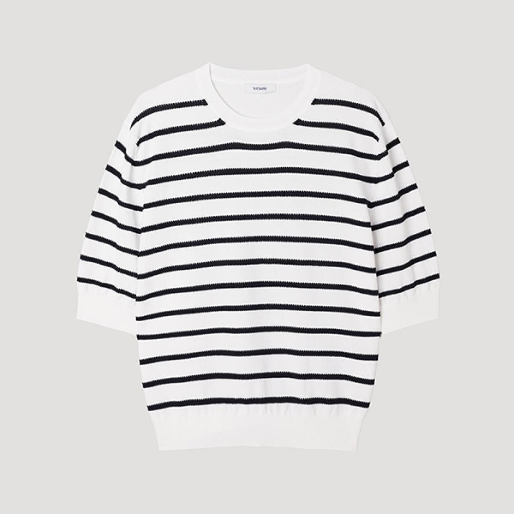 

[shs Miss] Round Neck Stripe Knit Sskpop22170 Ow off-white/55