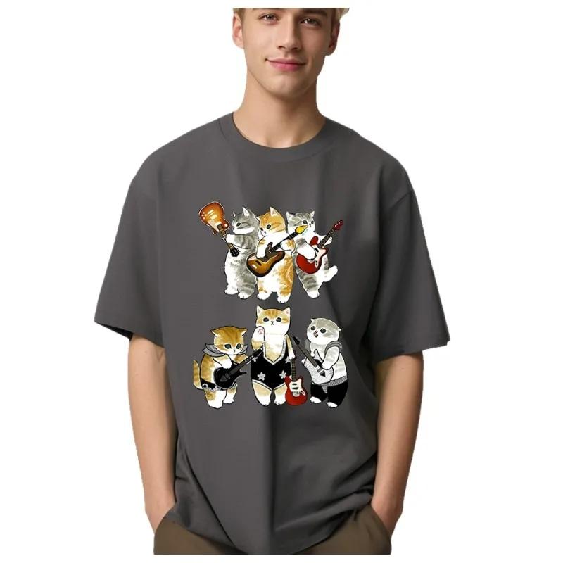 Casual Music Cat Dj Cat T Shirt Men Print Tshirt Streetwear Summer New Graphic Harajuku Men Women Hip-Hop T Shirt Man Tops Tees