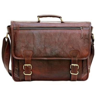 Navya Brown Leather Messenger Bags 16" Briefcase Satchel Laptop Bag