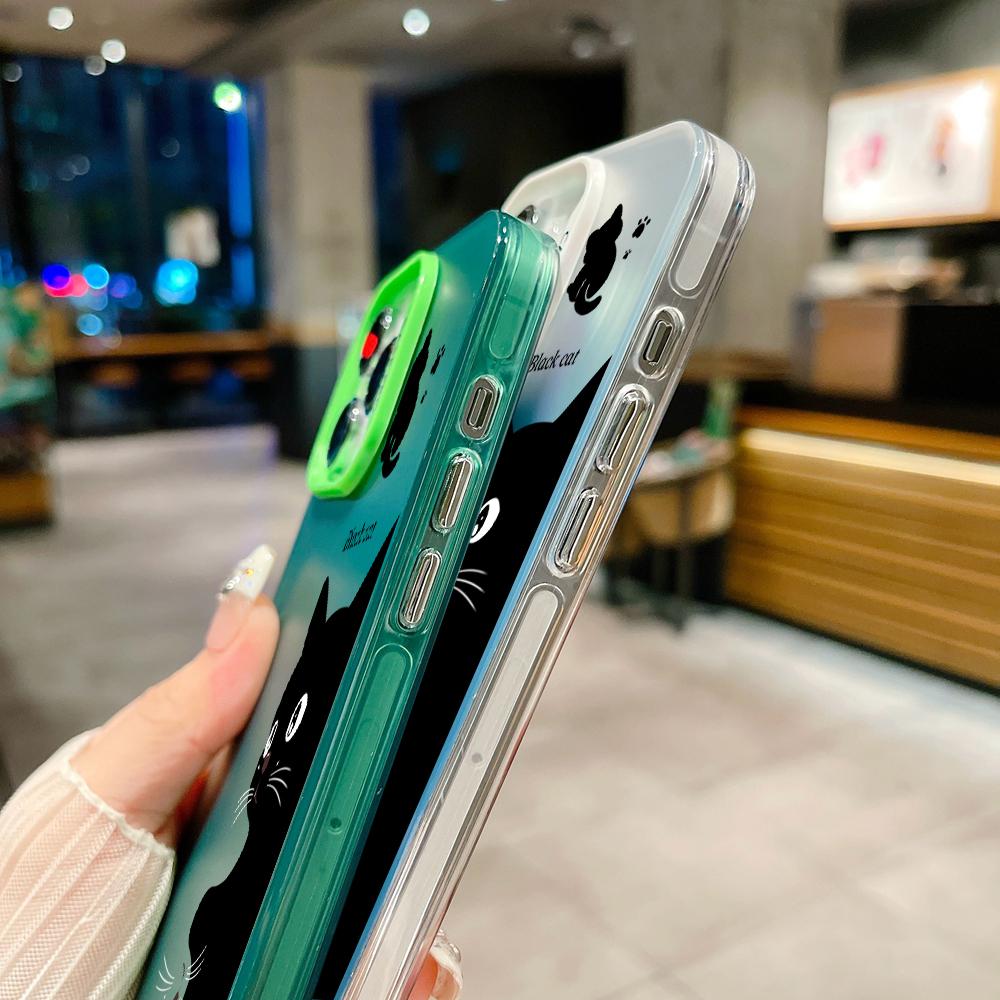 Cute Cartoon Black Cat Electroplate Lanyard Strap Phone Case For iPhone 15 14 13 12 11 16 Pro Max X XS 7 8 Plus Hand Strap Cover
