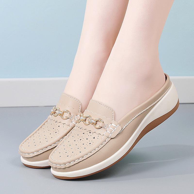 Ladies Platform Loafers Casual Elegant Leather Clog Slippers Backless Mules Women Thick Sole Sandals
