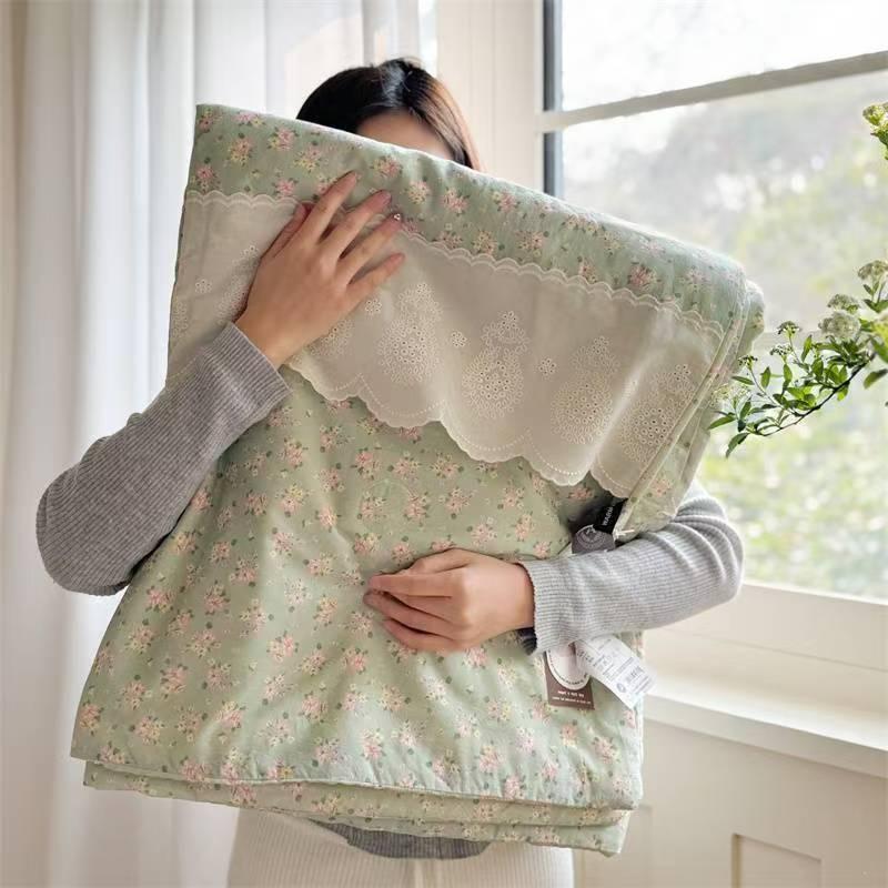 Lace Pure Cotton Quilt Twin Queen Size Bedding Single Double Bed Comforter Summer Spring Floral Print Gauze Quilted Blanket